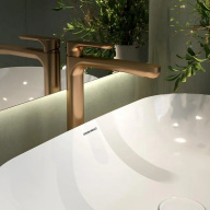 фото Смеситель для раковины OLE однорычажный высокий без донного клапана, золотой атласный КЕРАМА МАРАЦЦИ