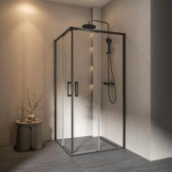 фото LN.100.SSD.BLK.M Душевой уголок Lindo/Линдо, раздв. с функц. soft close/плав. отк. и зак., квадр.,100х100х195, черный КЕРАМА МАРАЦЦИ