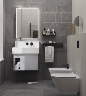 фото TE.M.mi.65 Зеркало Tecno M/Текно M 65 с поворотной дверцей, подсветкой и функцией антизапотевание, белое КЕРАМА МАРАЦЦИ